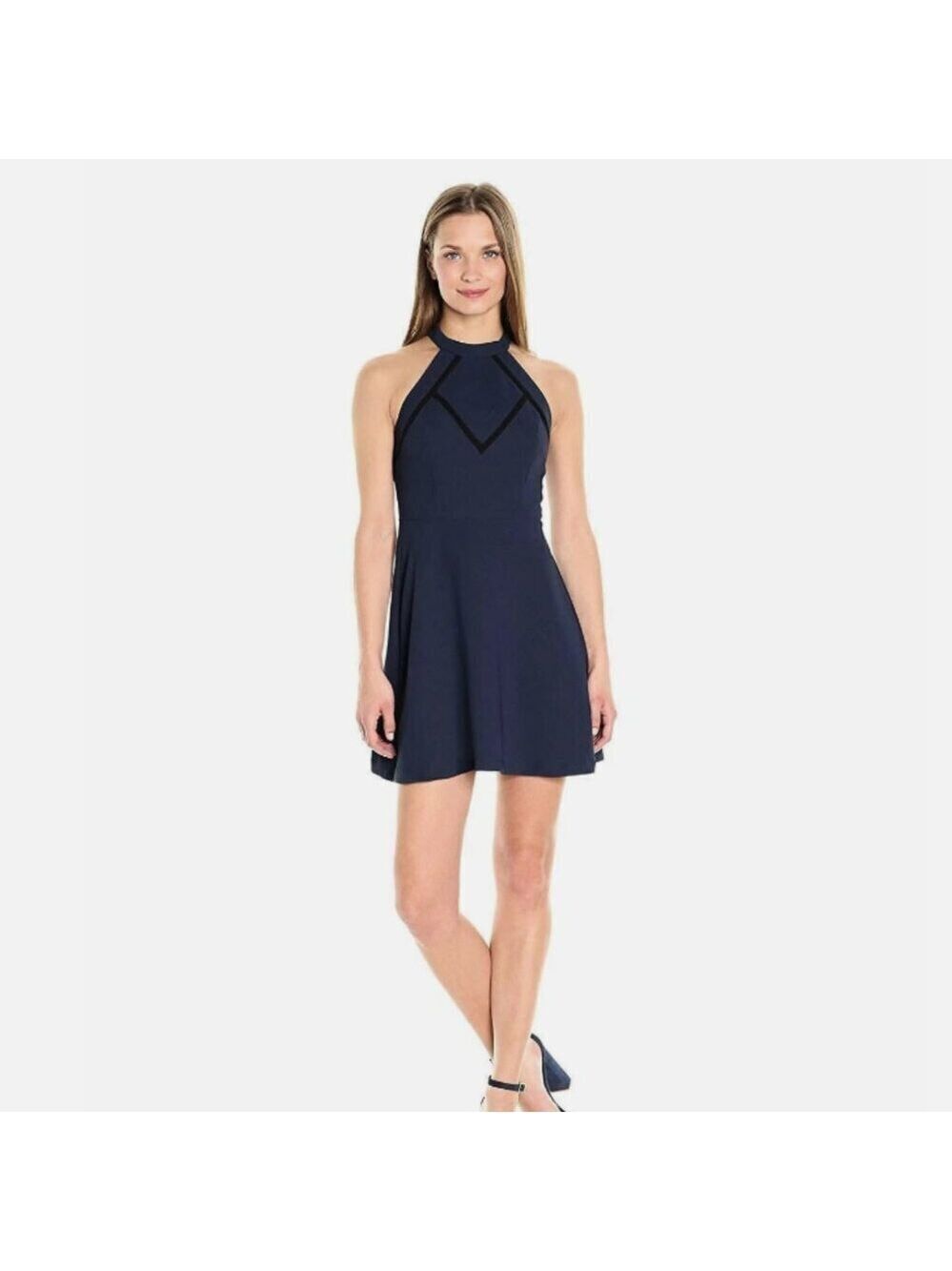 BCBGeneration Women's Navy Blue Sleeveless Fit & Flare Open Back Dress -  8